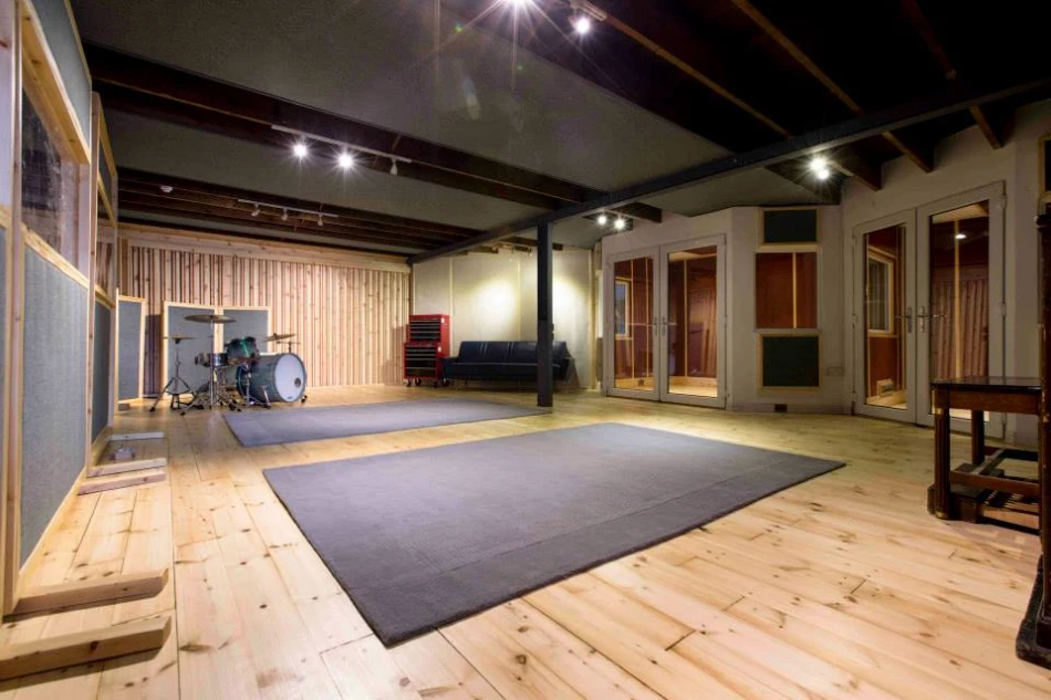 the interior of the professional recording studio with musical i